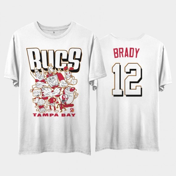 Tampa Bay Buccaneers Tom Brady White NFL x Nickelodeon Cartoon Graphic T-Shirt