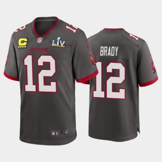 Tampa Bay Buccaneers Tom Brady Pewter Super Bowl LV Captain Patch Alternate Game Jersey