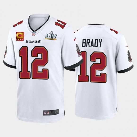 Tampa Bay Buccaneers Tom Brady White Super Bowl LV Captain Patch Game Jersey