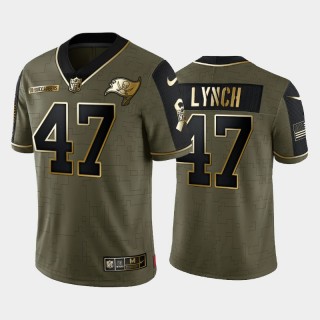 Buccaneers John Lynch 2021 Salute To Service Retired Player Golden Limited Jersey - Olive