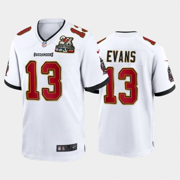 Buccaneers #13 Mike Evans 2X Super Bowl Champions Patch Game Jersey - White