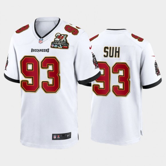 Buccaneers #93 Ndamukong Suh 2X Super Bowl Champions Patch Game Jersey - White