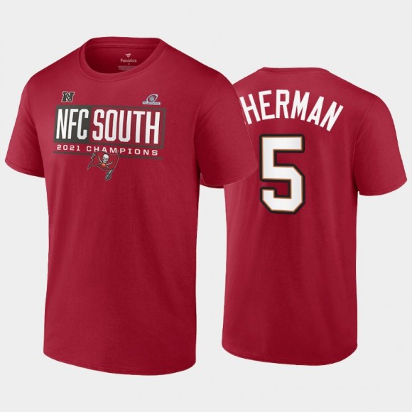 Richard Sherman #5 Buccaneers Red 2021 NFC South Division Champions T-Shirt