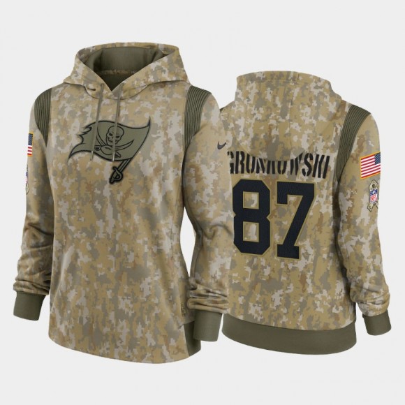 Women's Tampa Bay Buccaneers Rob Gronkowski Olive 2021 Salute To Service Performance Pullover Hoodie