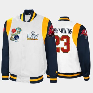Buccaneers Sean Murphy-Bunting Super Bowl LV Varsity Satin Full-Snap Jacket - White Navy