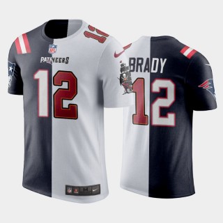 Tampa Bay Buccaneers Patriots Tom Brady Split Name Number T-Shirt - Navy White