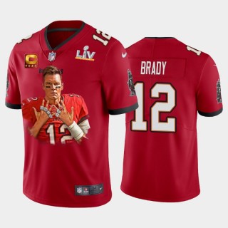 Tom Brady Buccaneers Red Super Bowl LV Champions 7 Rings Limited Jersey