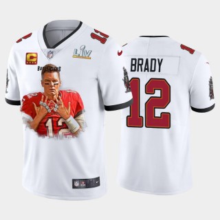 Tom Brady Buccaneers White Super Bowl LV Champions 7 Rings Limited Jersey