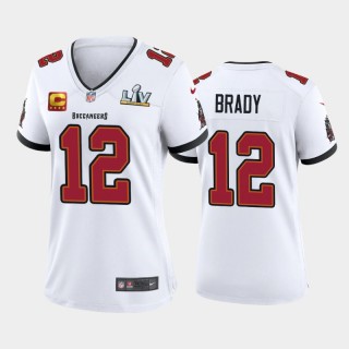 Women's Buccaneers Tom Brady White Super Bowl LV Captain Patch Game Jersey