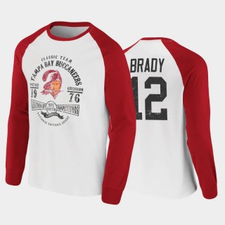 Tampa Bay Buccaneers Tom Brady Vintage Raglan Long Sleeve T-Shirt - White Red