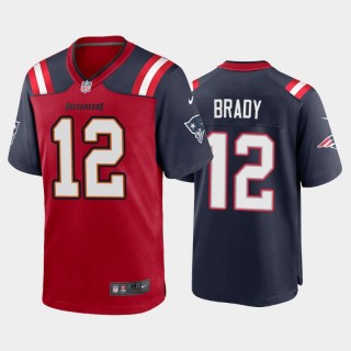 Men's Buccaneers & Patriots Tom Brady #12 Split Game GOAT Jersey - Red Navy